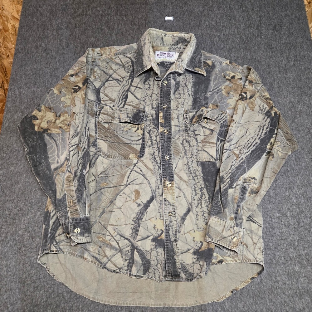 Vintage 90s Wrangler Camo Shirt Mens Large Realtree Hardwoods Hunting Workwear